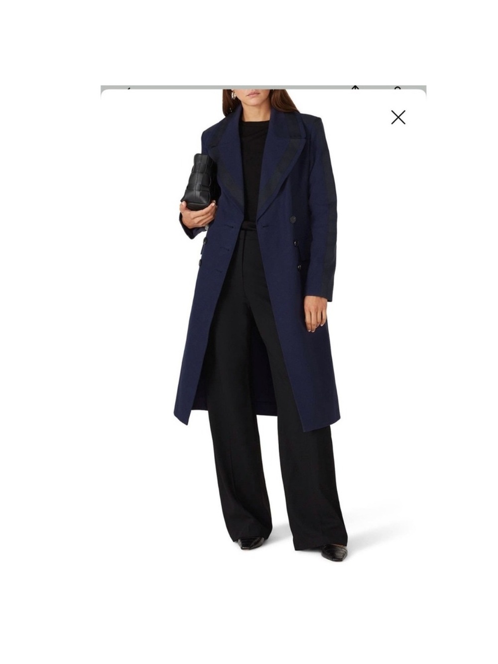 Victor Alfaro M Navy Blue Trench Coat Double Breasted Long Sleeve